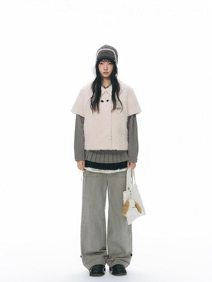 NAPSNAPS Distressed Washed Ruffle Doll Collar Utility Fitted Women&