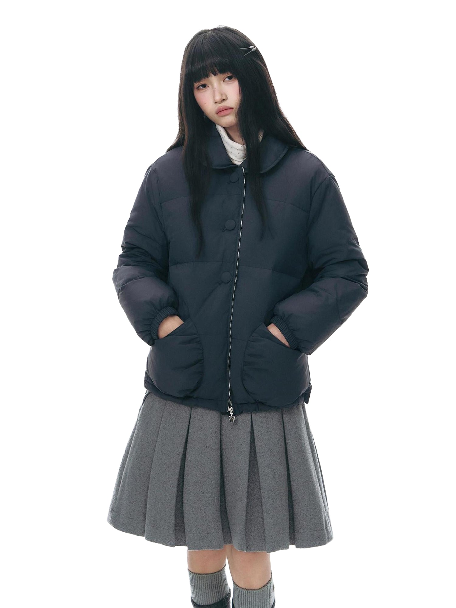 NAPSNAPS Doll Collar Arc Pocket Short Women&