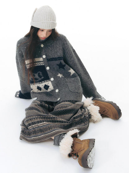 NAPSNAPS Doll Collar Rocking Horse Jacquard Patchwork Women&