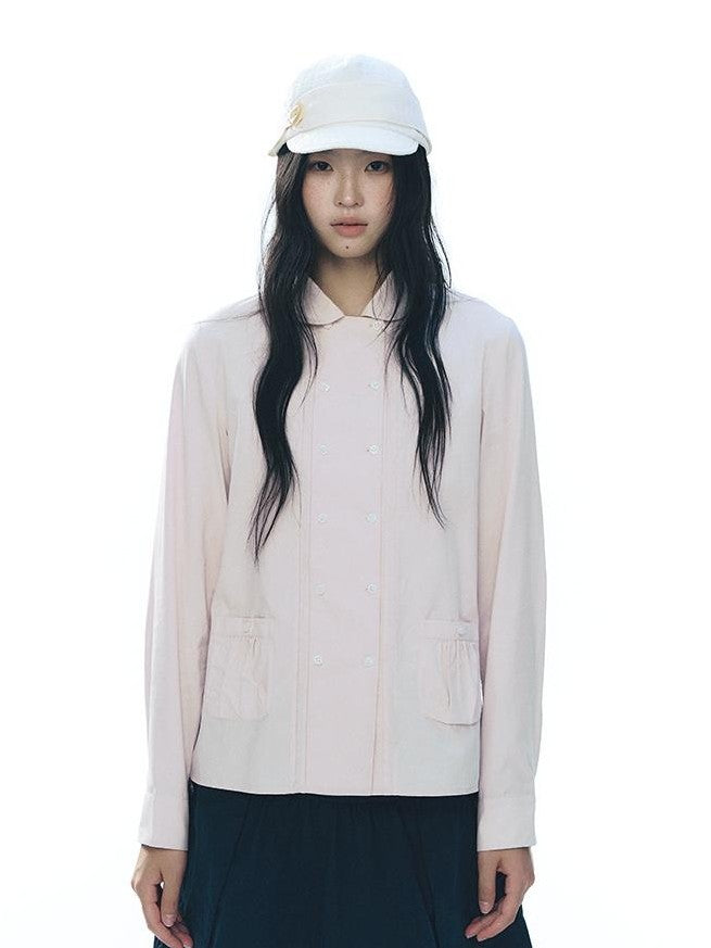 NAPSNAPS Double Breasted Peter Pan Collar Straight Cotton Women&
