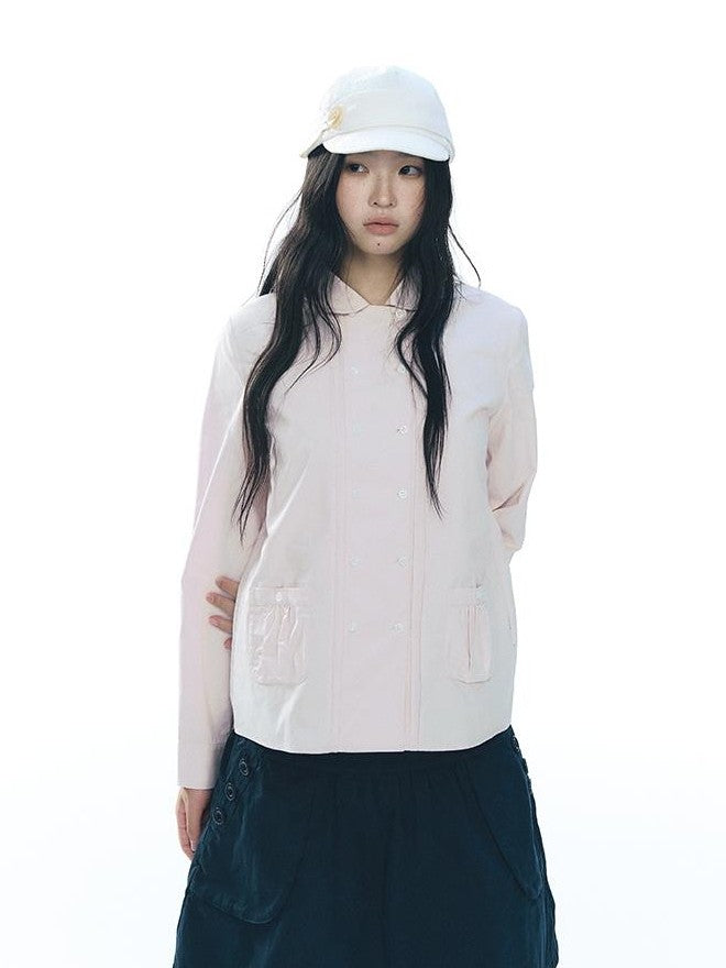 NAPSNAPS Double Breasted Peter Pan Collar Straight Cotton Women&