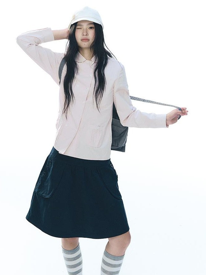 NAPSNAPS Double Breasted Peter Pan Collar Straight Cotton Women&