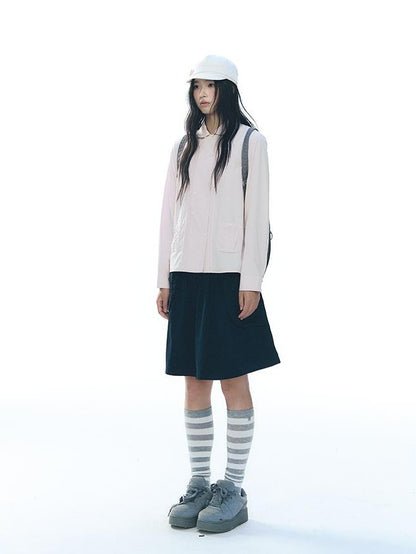 NAPSNAPS Double Breasted Peter Pan Collar Straight Cotton Women&