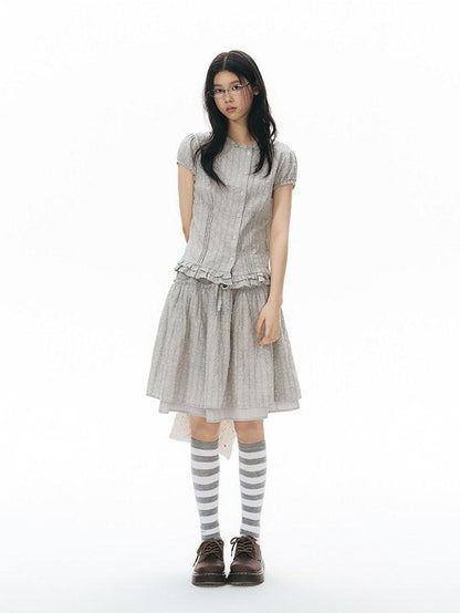 NAPSNAPS Double Layer Pleated Drawstring A Line Women&