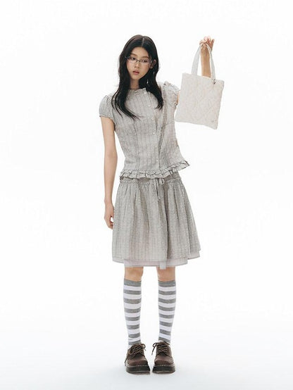 NAPSNAPS Double Layer Pleated Drawstring A Line Women&