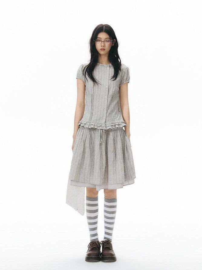 NAPSNAPS Double Layer Pleated Drawstring A Line Women&