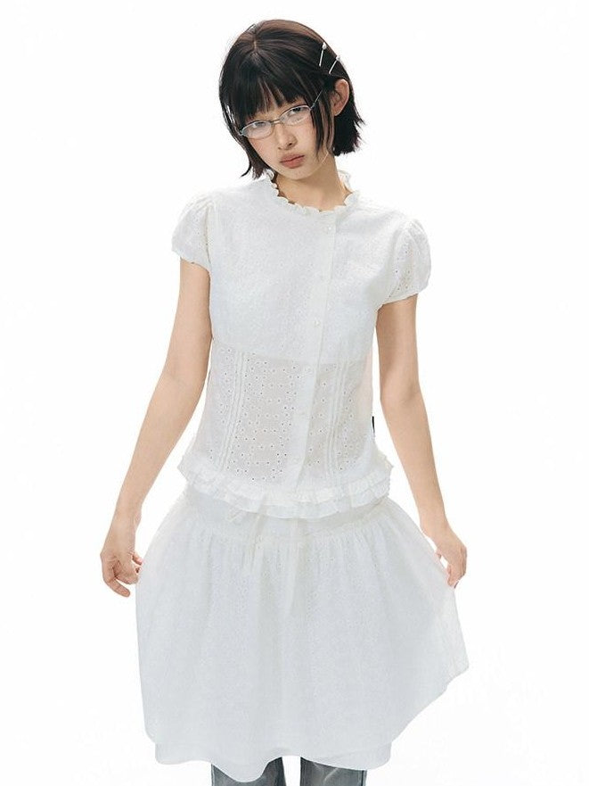 NAPSNAPS Double Layer Pleated Drawstring A Line Women&