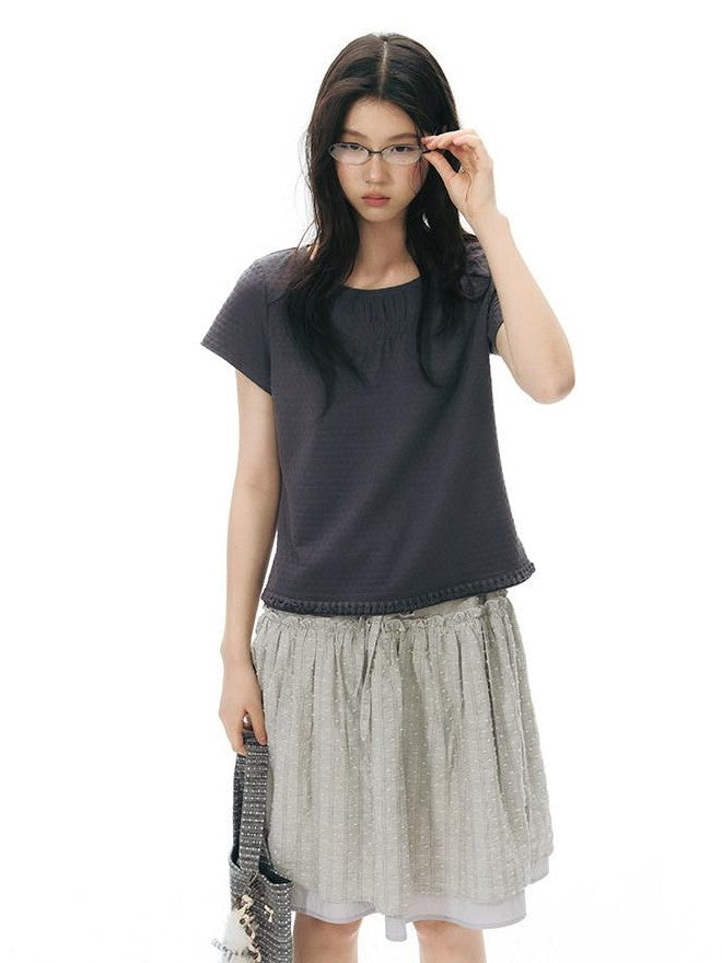NAPSNAPS Double Layer Pleated Drawstring A Line Women&