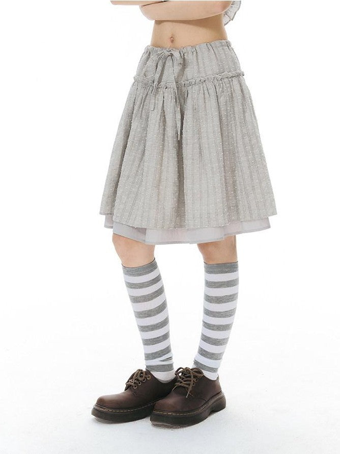 NAPSNAPS Double Layer Pleated Drawstring A Line Women&