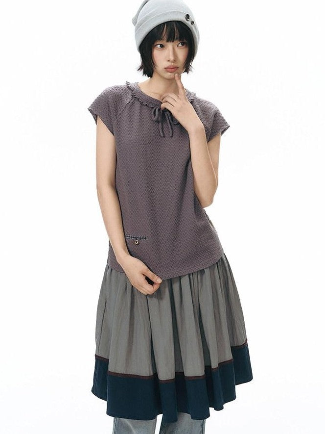 NAPSNAPS Dusty Purple Lace Tie Neck Raglan Women&