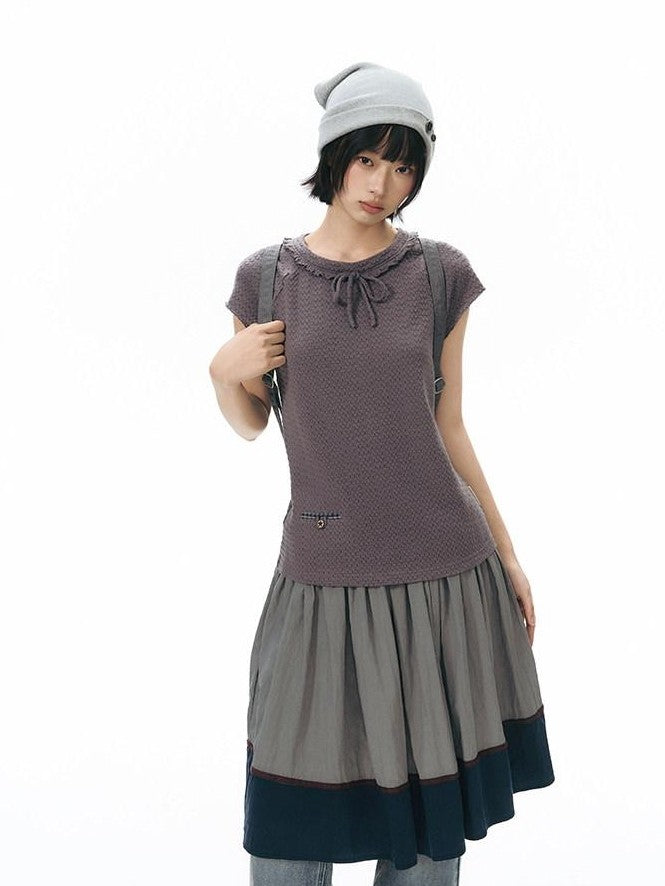 NAPSNAPS Dusty Purple Lace Tie Neck Raglan Women&