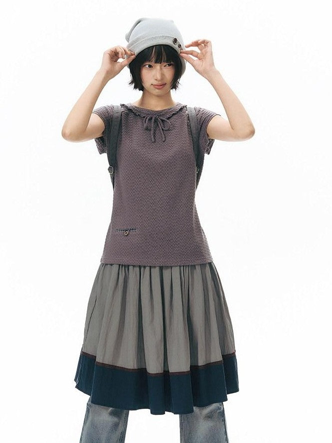 NAPSNAPS Dusty Purple Lace Tie Neck Raglan Women&