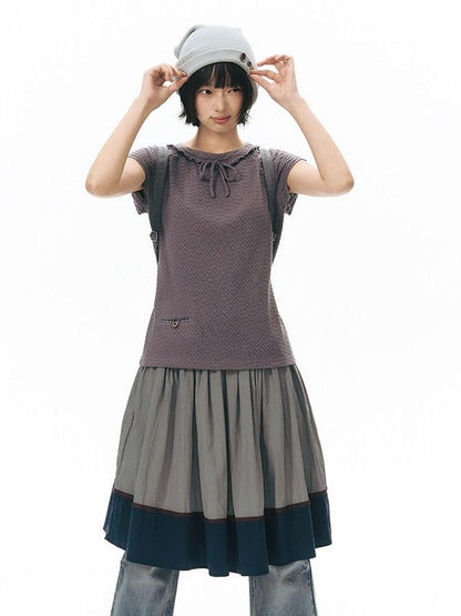NAPSNAPS Dusty Purple Lace Tie Neck Raglan Women&
