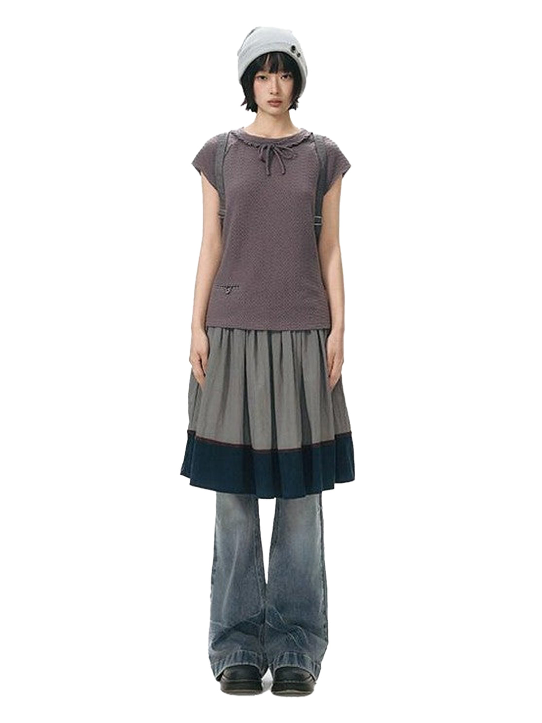 NAPSNAPS Dusty Purple Lace Tie Neck Raglan Women&
