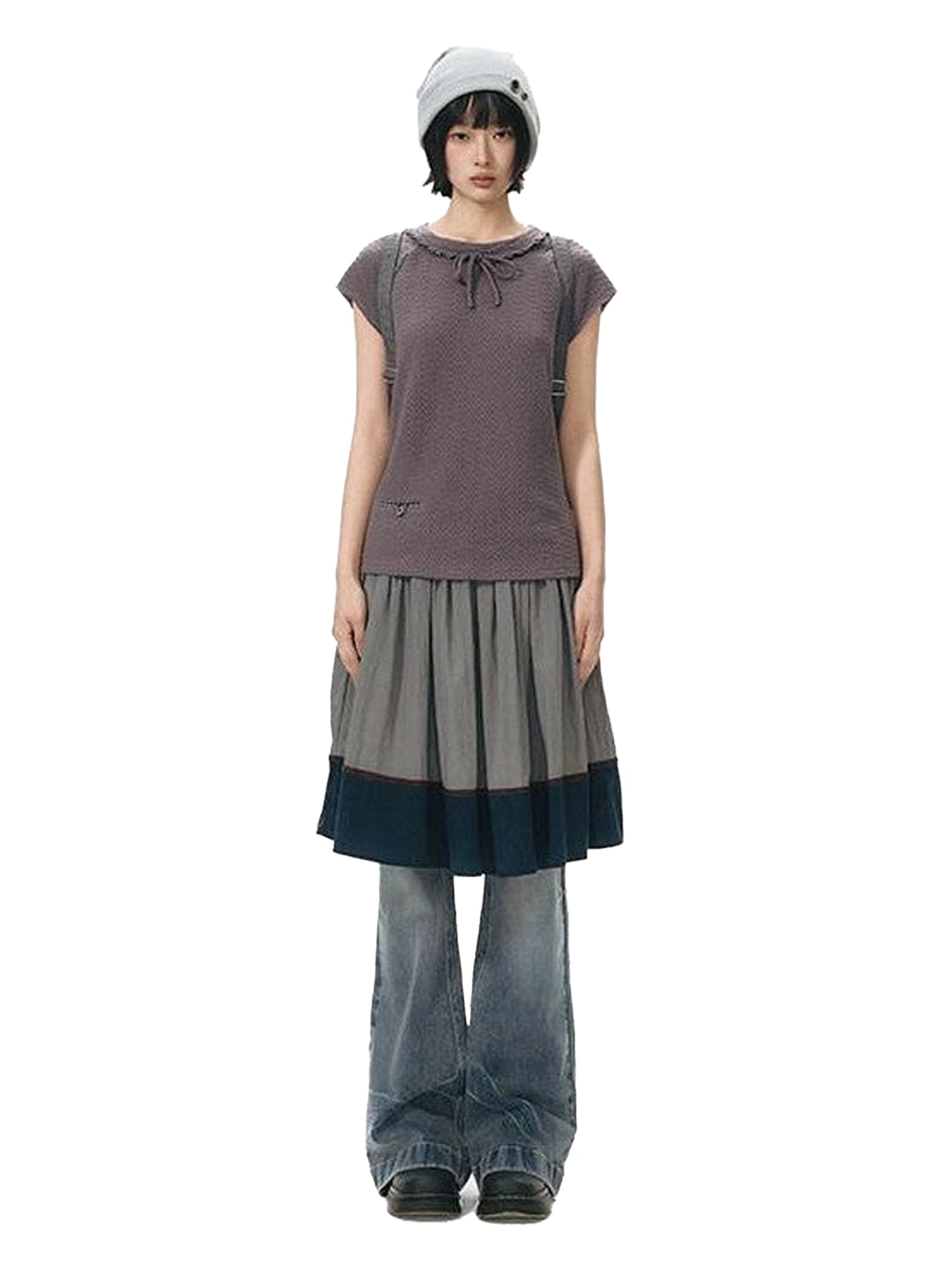 NAPSNAPS Dusty Purple Lace Tie Neck Raglan Women&