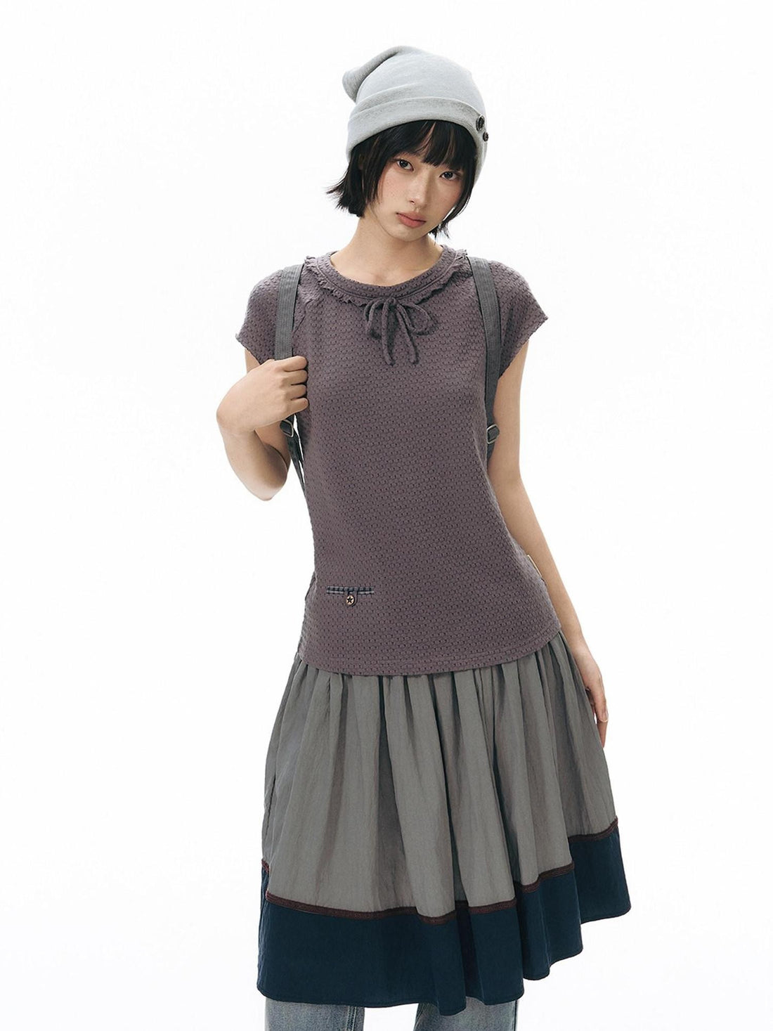 NAPSNAPS Dusty Purple Lace Tie Neck Raglan Women&