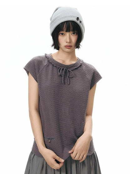 NAPSNAPS Dusty Purple Lace Tie Neck Raglan Women&