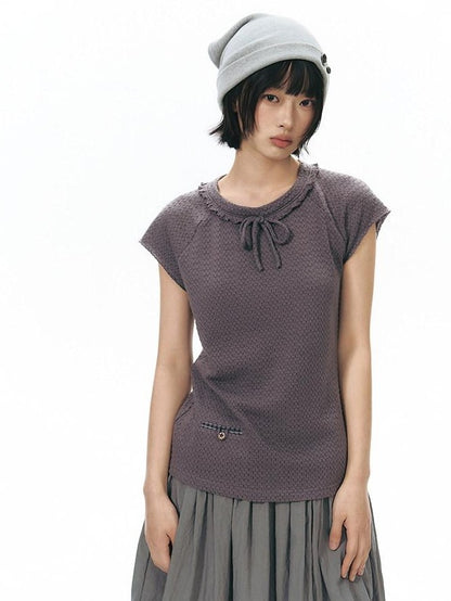 NAPSNAPS Dusty Purple Lace Tie Neck Raglan Women&