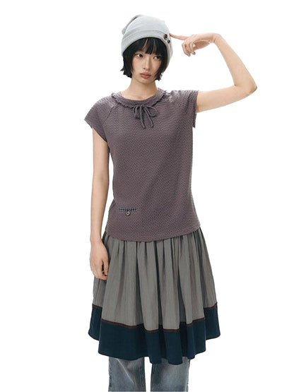 NAPSNAPS Dusty Purple Lace Tie Neck Raglan Women&