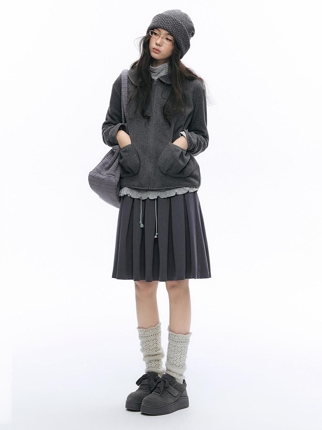 NAPSNAPS Embroidered Doll Collar Fleece Loose Fit Women&