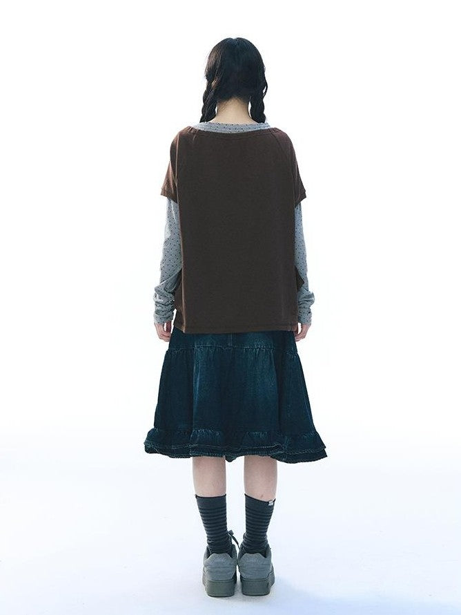 NAPSNAPS Embroidered Drawstring Raglan Sleeve Pocket Women&