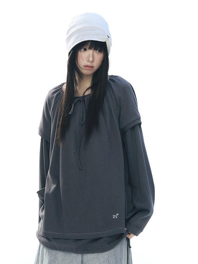 NAPSNAPS Embroidered Drawstring Raglan Sleeve Pocket Women&