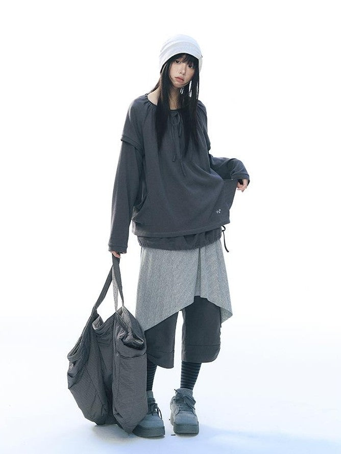 NAPSNAPS Embroidered Drawstring Raglan Sleeve Pocket Women&