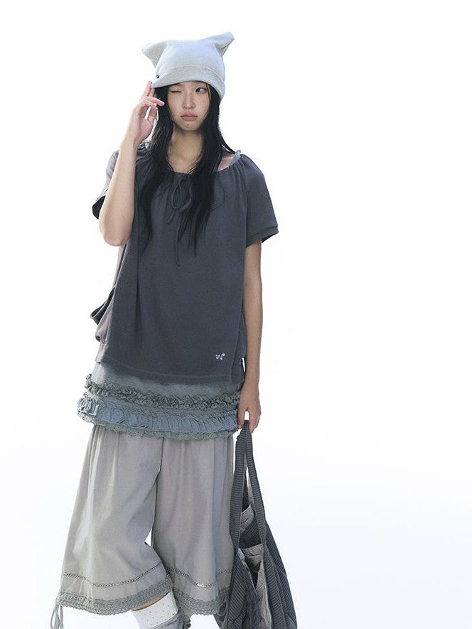 NAPSNAPS Embroidered Drawstring Raglan Sleeve Pocket Women&