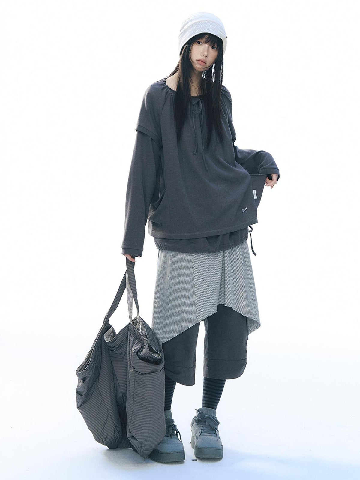 NAPSNAPS Embroidered Drawstring Raglan Sleeve Pocket Women&