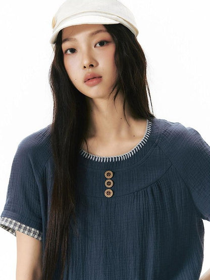 NAPSNAPS Embroidered Patchwork Loose Raglan Crewneck Women&