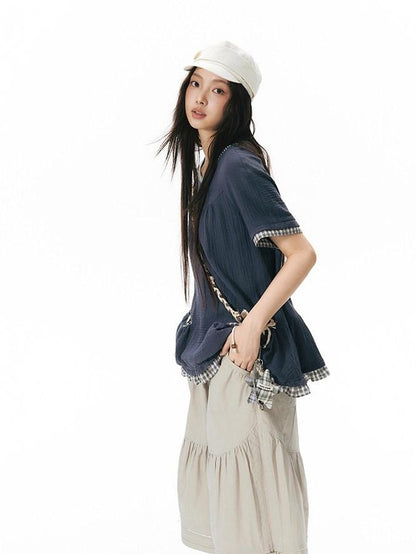NAPSNAPS Embroidered Patchwork Loose Raglan Crewneck Women&