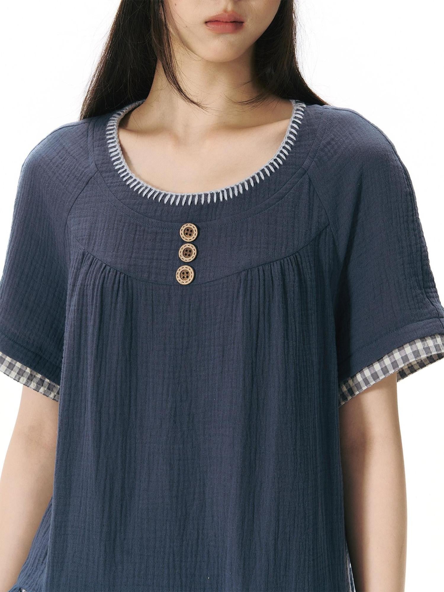 NAPSNAPS Embroidered Patchwork Loose Raglan Crewneck Women&