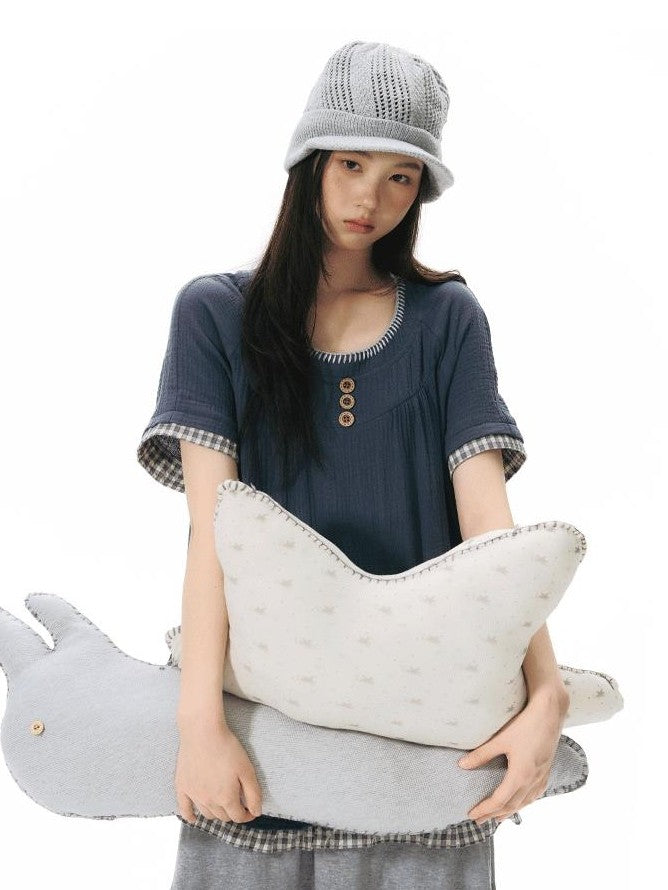 NAPSNAPS Embroidered Patchwork Loose Raglan Crewneck Women&