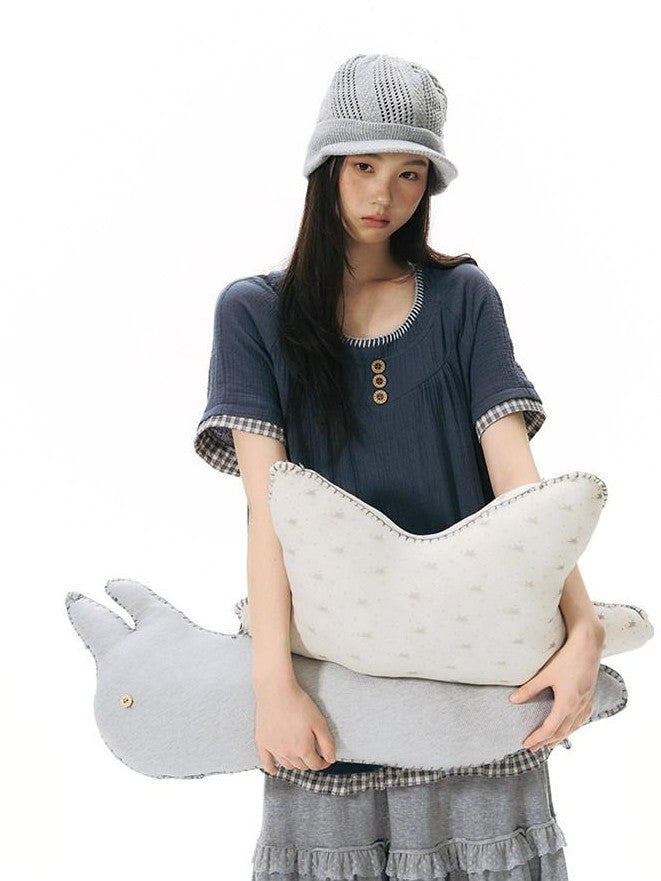 NAPSNAPS Embroidered Patchwork Loose Raglan Crewneck Women&