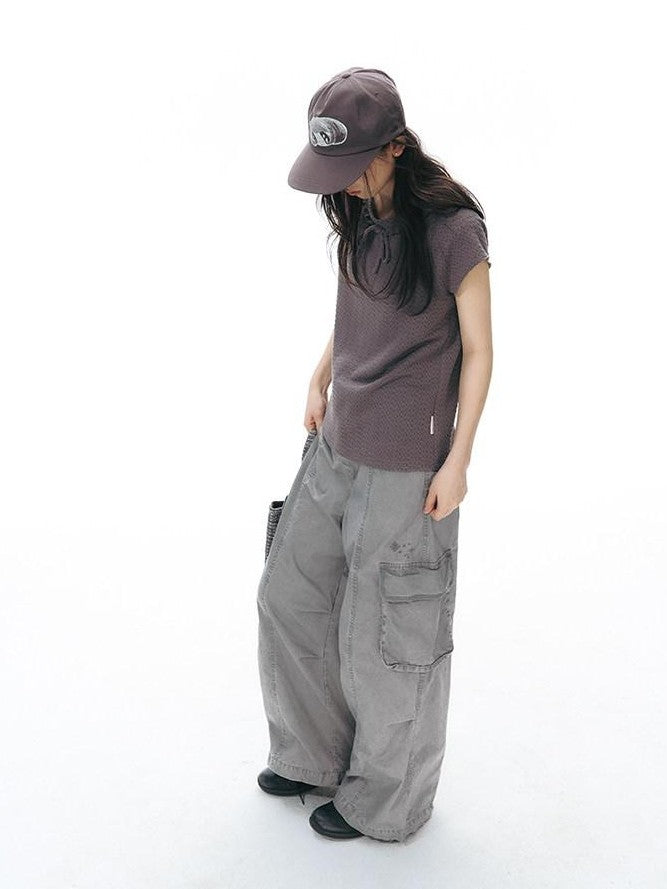 NAPSNAPS Embroidered Pocket Low Rise Wide Leg Women&