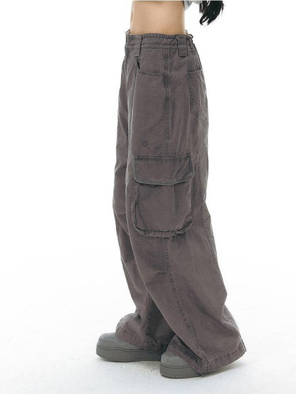NAPSNAPS Embroidered Pocket Low Rise Wide Leg Women&