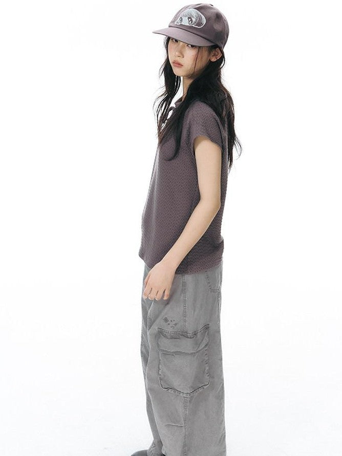 NAPSNAPS Embroidered Pocket Low Rise Wide Leg Women&