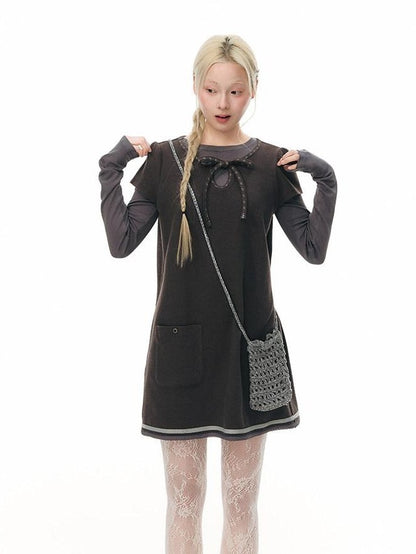 NAPSNAPS Embroidered Tie Round Neck Princess Sleeve Women&