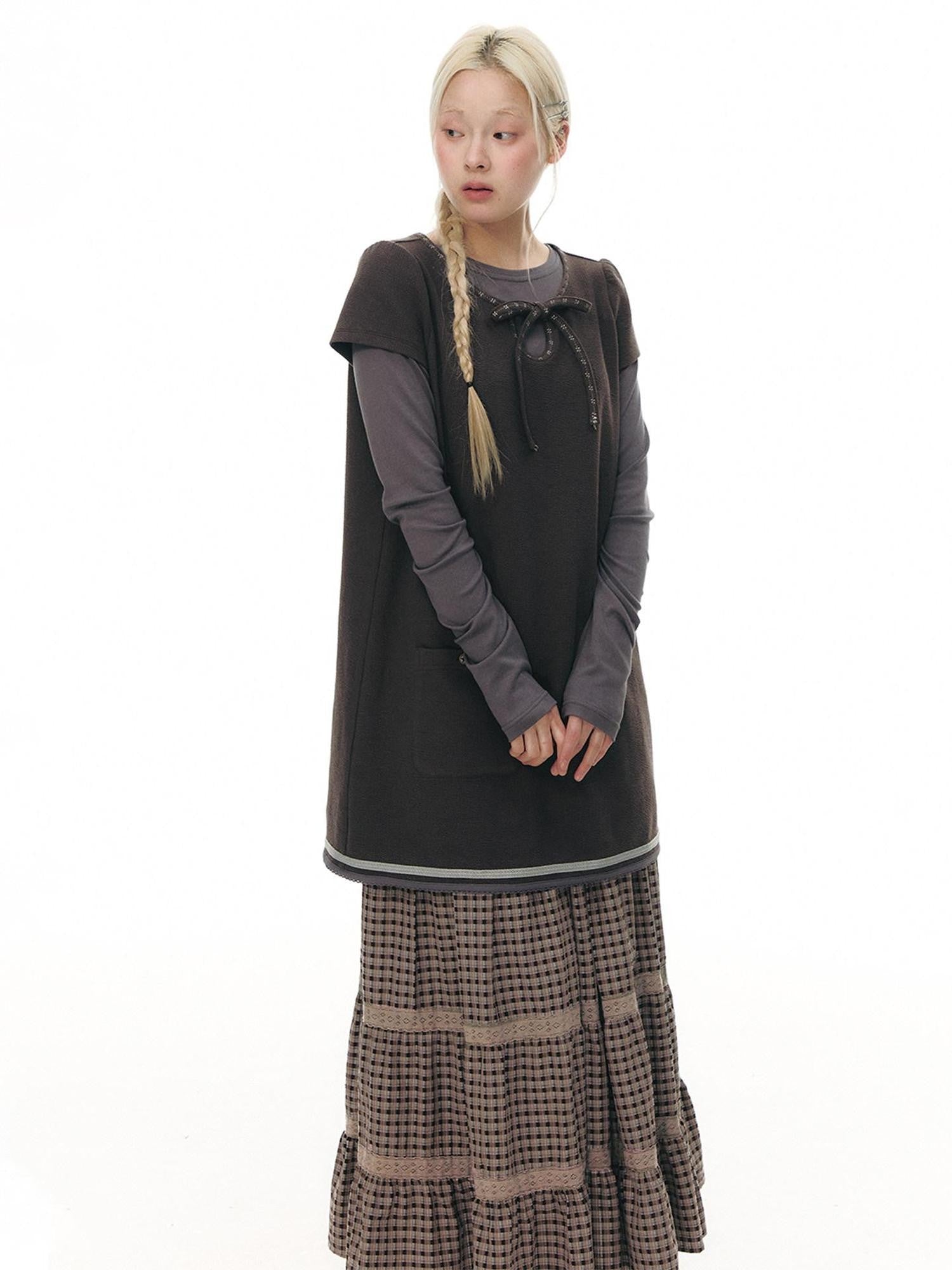 NAPSNAPS Embroidered Tie Round Neck Princess Sleeve Women&