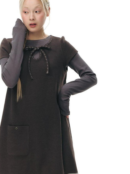NAPSNAPS Embroidered Tie Round Neck Princess Sleeve Women&