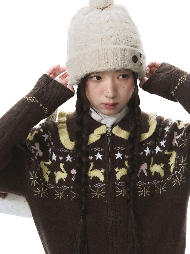 NAPSNAPS Fair Isle Bunny Knit Cardigan Women&