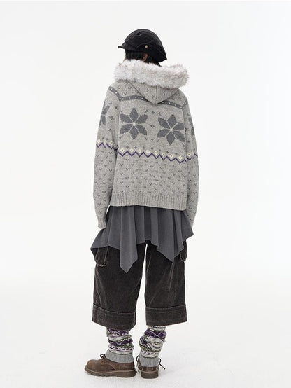 NAPSNAPS Fair Isle Hooded Faux Fur Trim Women&