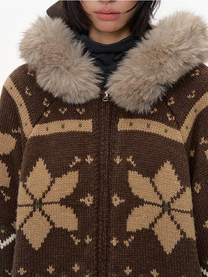 NAPSNAPS Fair Isle Hooded Faux Fur Trim Women&