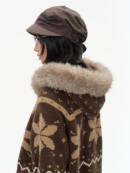 NAPSNAPS Fair Isle Hooded Faux Fur Trim Women&