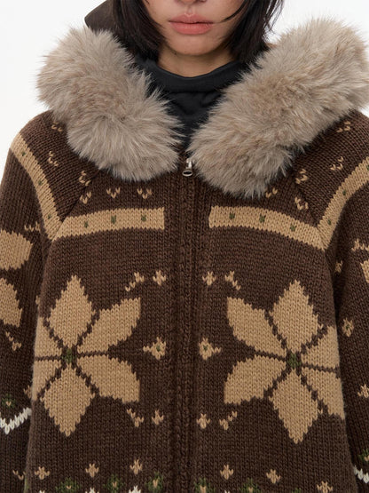 NAPSNAPS Fair Isle Hooded Faux Fur Trim Women&