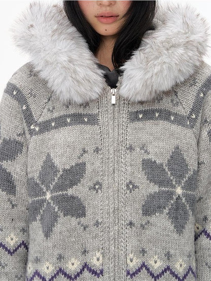 NAPSNAPS Fair Isle Hooded Faux Fur Trim Women&