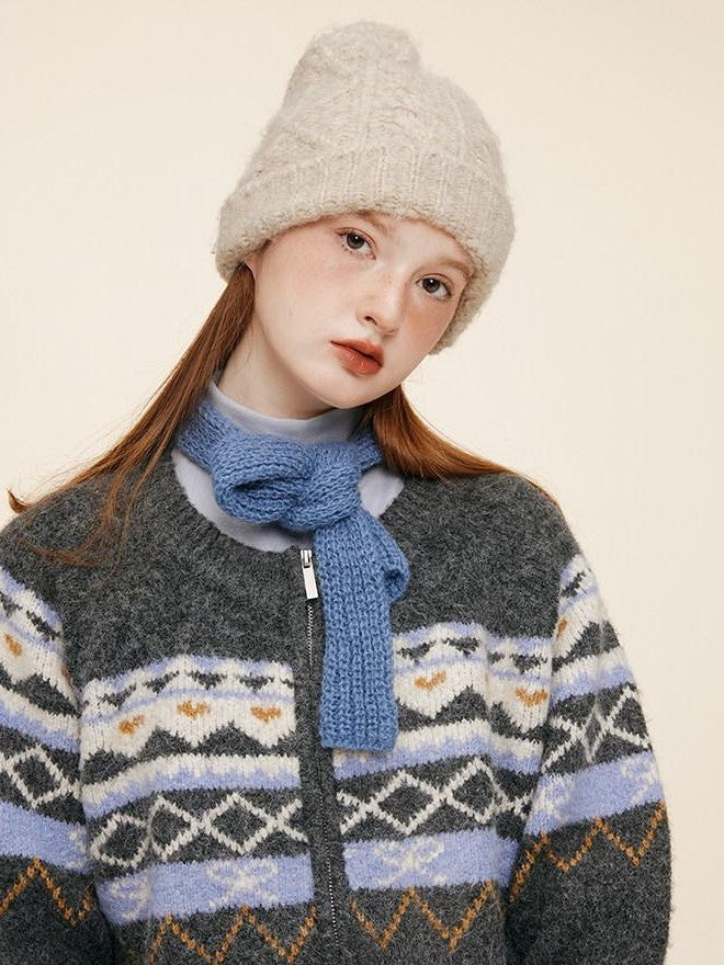 NAPSNAPS Fair Isle Jacquard Round Neck Zipper Knitted Women&