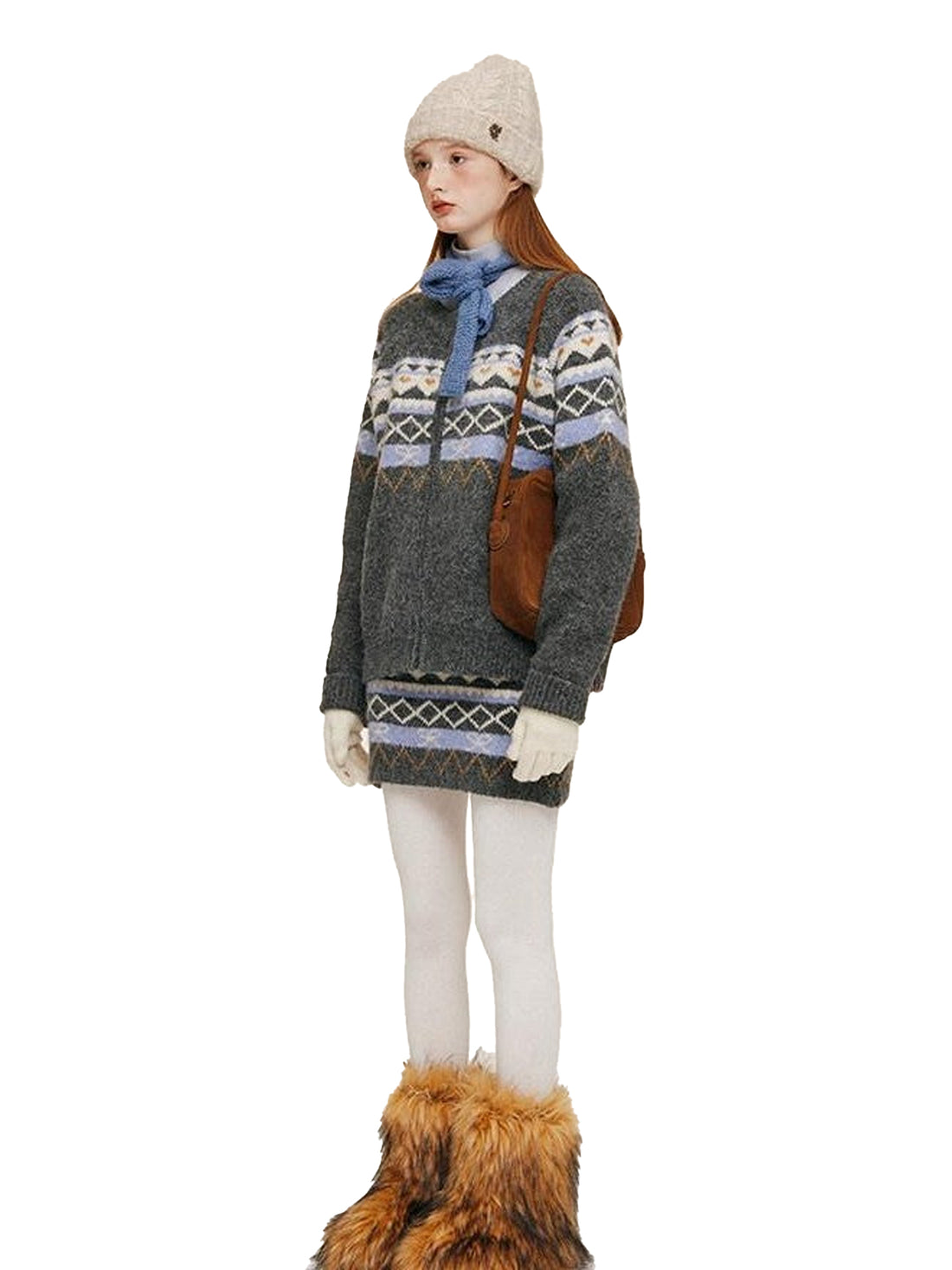 NAPSNAPS Fair Isle Jacquard Round Neck Zipper Knitted Women&