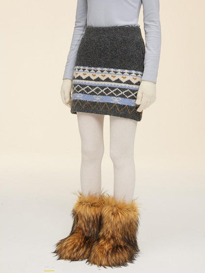 NAPSNAPS Fair Isle Jacquard Round Neck Zipper Knitted Women&