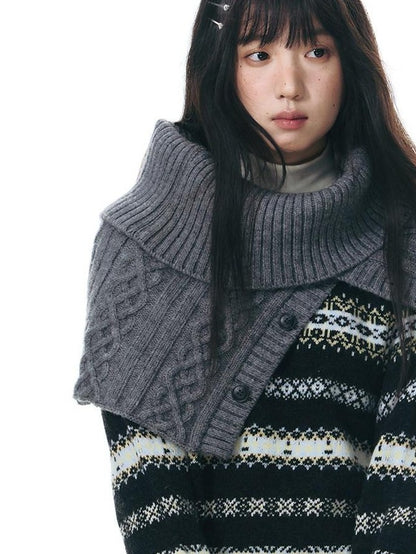 NAPSNAPS Fair Isle Jacquard Striped Round Neck Fitted Women&